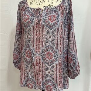 Fred David bandanna print boho long sleeve shirt rayon blend